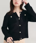 natural couture(ナチュラルクチュール) 【WEB限定】ポケ付き金釦ワッフル編みカーディガン
