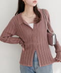 natural couture(ナチュラルクチュール) 【WEB限定】透かし×細ケーブル衿付きカーデ