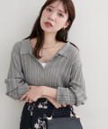 natural couture(ナチュラルクチュール) 【WEB限定】透かし×細ケーブル衿付きカーデ