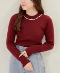 NICE CLAUP / OLIVE des OLIVE OUTLET(ナイスクラップ  / オリーブ デ オリーブ アウトレット) 【RMAF】パール付プチハイリブニット