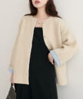 natural couture(ナチュラルクチュール) 【WEB限定】Wフェイス配色ニットジャケット