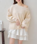 OUTLET(アウトレット) 【Chico】シャギールーズニット×フリルミニワンピースセット