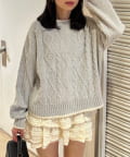 NICE CLAUP / OLIVE des OLIVE OUTLET(ナイスクラップ  / オリーブ デ オリーブ アウトレット) 【RMAF】バックリボンベロアモールケーブルニット