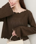 natural couture(ナチュラルクチュール) 【WEB限定】透かしカットソー配色TOPS