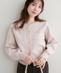 natural couture(ナチュラルクチュール) 【WEB限定】ポリニット金釦ポケ付きカーディガン