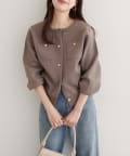 natural couture(ナチュラルクチュール) 【WEB限定】ポリニット金釦ポケ付きカーディガン
