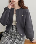 natural couture(ナチュラルクチュール) 【WEB限定】ポリニット金釦ポケ付きカーディガン