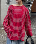 CIAOPANIC TYPY(チャオパニックティピー) シアースラブボーダーワンポイント刺繍オーバTee