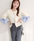 natural couture(ナチュラルクチュール) 【WEB限定】袖口リボンクルーネックカーデ