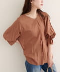natural couture(ナチュラルクチュール) 【WEB限定】麻レーヨンタック袖ブラウス