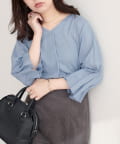 natural couture(ナチュラルクチュール) 【WEB限定】麻レーヨンタック袖ブラウス