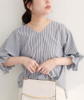 natural couture(ナチュラルクチュール) 【WEB限定】麻レーヨンタック袖ブラウス
