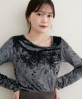 natural couture(ナチュラルクチュール) 【WEB限定】クラッシュベロアアシメネックプルオーバー
