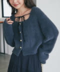 La boutique BonBon(ラブティックボンボン) フェザーヤーン片畦リボンカーディガン