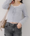 NICE CLAUP / OLIVE des OLIVE OUTLET(ナイスクラップ  / オリーブ デ オリーブ アウトレット) トレンドのドット柄あり【RMAF】レースUPテレコトップス