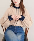 natural couture(ナチュラルクチュール) 【WEB限定】バイカラーデザイン釦ブラウス