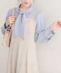 natural couture(ナチュラルクチュール) 【WEB限定】袖口パールノット結びボウタイブラウス