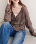 natural couture(ナチュラルクチュール) 【WEB限定】チェック編みカーデ