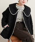 natural couture(ナチュラルクチュール) 【WEB限定】ビッグ衿ループブークレショート丈コート