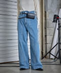 -goocy-(グーシー) デニム切替えストレートパンツ