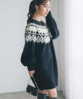 La boutique BonBon(ラブティックボンボン) フェアアイルオフショルニットワンピース