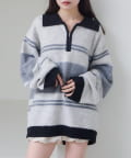 Kastane(カスタネ) 【10.25(土)12:00発売/無地&ボーダー/4色展開/WEB先行】ボーダージップニット