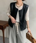 OUTLET(アウトレット) 【DouDou】裾シャーリングレザーベスト