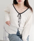 NICE CLAUP / OLIVE des OLIVE OUTLET(ナイスクラップ  / オリーブ デ オリーブ アウトレット) 【natural couture】配色リボン透かし編みカーディガン