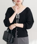 NICE CLAUP / OLIVE des OLIVE OUTLET(ナイスクラップ  / オリーブ デ オリーブ アウトレット) 【natural couture】配色リボン透かし編みカーディガン
