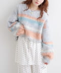 w closet(ダブルクローゼット) 【2サイズ展開】【サイズ比較画像あり】ボーダーシャギーニット