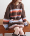w closet(ダブルクローゼット) 【2サイズ展開】【サイズ比較画像あり】ボーダーシャギーニット