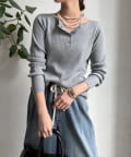 OUTLET(アウトレット) 【DouDou】バックロゴ刺繍ヘンリーリブニット