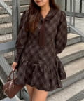 NICE CLAUP / OLIVE des OLIVE OUTLET(ナイスクラップ  / オリーブ デ オリーブ アウトレット) ネクタイ付裾バルーンミニワンピース