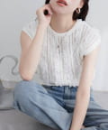 NICE CLAUP / OLIVE des OLIVE OUTLET(ナイスクラップ  / オリーブ デ オリーブ アウトレット) 【natural couture】透かし柄×チュールノースリＫＴ
