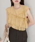 NICE CLAUP / OLIVE des OLIVE OUTLET(ナイスクラップ  / オリーブ デ オリーブ アウトレット) 【natural couture】アシメフリルノースリブラウス