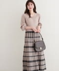natural couture(ナチュラルクチュール) 【WEB限定】カシュクールチェックニットワンピース