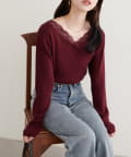 natural couture(ナチュラルクチュール) アシメレースネックリブニットプルオーバー