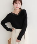 natural couture(ナチュラルクチュール) アシメレースネックリブニットプルオーバー