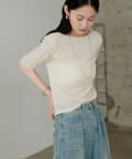 NICE CLAUP / OLIVE des OLIVE OUTLET(ナイスクラップ  / オリーブ デ オリーブ アウトレット) 【LARUTA】シアーベロア５分袖ドレーププルオーバー