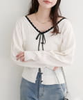 NICE CLAUP / OLIVE des OLIVE OUTLET(ナイスクラップ  / オリーブ デ オリーブ アウトレット) 【natural couture】配色リボン透かし編みカーディガン