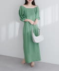 NICE CLAUP / OLIVE des OLIVE OUTLET(ナイスクラップ  / オリーブ デ オリーブ アウトレット) 【natural couture】ポコポコチェック袖ボリュームワンピース