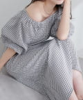 NICE CLAUP / OLIVE des OLIVE OUTLET(ナイスクラップ  / オリーブ デ オリーブ アウトレット) 【natural couture】ポコポコチェック袖ボリュームワンピース