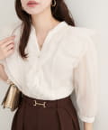 NICE CLAUP / OLIVE des OLIVE OUTLET(ナイスクラップ  / オリーブ デ オリーブ アウトレット) 【natural couture】ラッフルフリルキーネック7部袖ブラウス