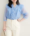 NICE CLAUP / OLIVE des OLIVE OUTLET(ナイスクラップ  / オリーブ デ オリーブ アウトレット) 【natural couture】ラッフルフリルキーネック7部袖ブラウス