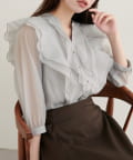 NICE CLAUP / OLIVE des OLIVE OUTLET(ナイスクラップ  / オリーブ デ オリーブ アウトレット) 【natural couture】ラッフルフリルキーネック7部袖ブラウス