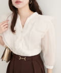 NICE CLAUP / OLIVE des OLIVE OUTLET(ナイスクラップ  / オリーブ デ オリーブ アウトレット) 【natural couture】ラッフルフリルキーネック7部袖ブラウス