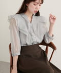 NICE CLAUP / OLIVE des OLIVE OUTLET(ナイスクラップ  / オリーブ デ オリーブ アウトレット) 【natural couture】ラッフルフリルキーネック7部袖ブラウス