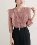 NICE CLAUP / OLIVE des OLIVE OUTLET(ナイスクラップ  / オリーブ デ オリーブ アウトレット) 【natural couture】ラッフルフリルキーネック7部袖ブラウス
