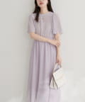 NICE CLAUP / OLIVE des OLIVE OUTLET(ナイスクラップ  / オリーブ デ オリーブ アウトレット) 【natural couture】総プリーツフレア袖ワンピース