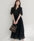 NICE CLAUP / OLIVE des OLIVE OUTLET(ナイスクラップ  / オリーブ デ オリーブ アウトレット) 【natural couture】総プリーツフレア袖ワンピース